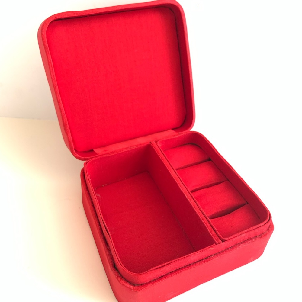 Red Jewelry Case Beaded Hinged/Attached Top. 4” Long 2” Tall NWOT. Never used.